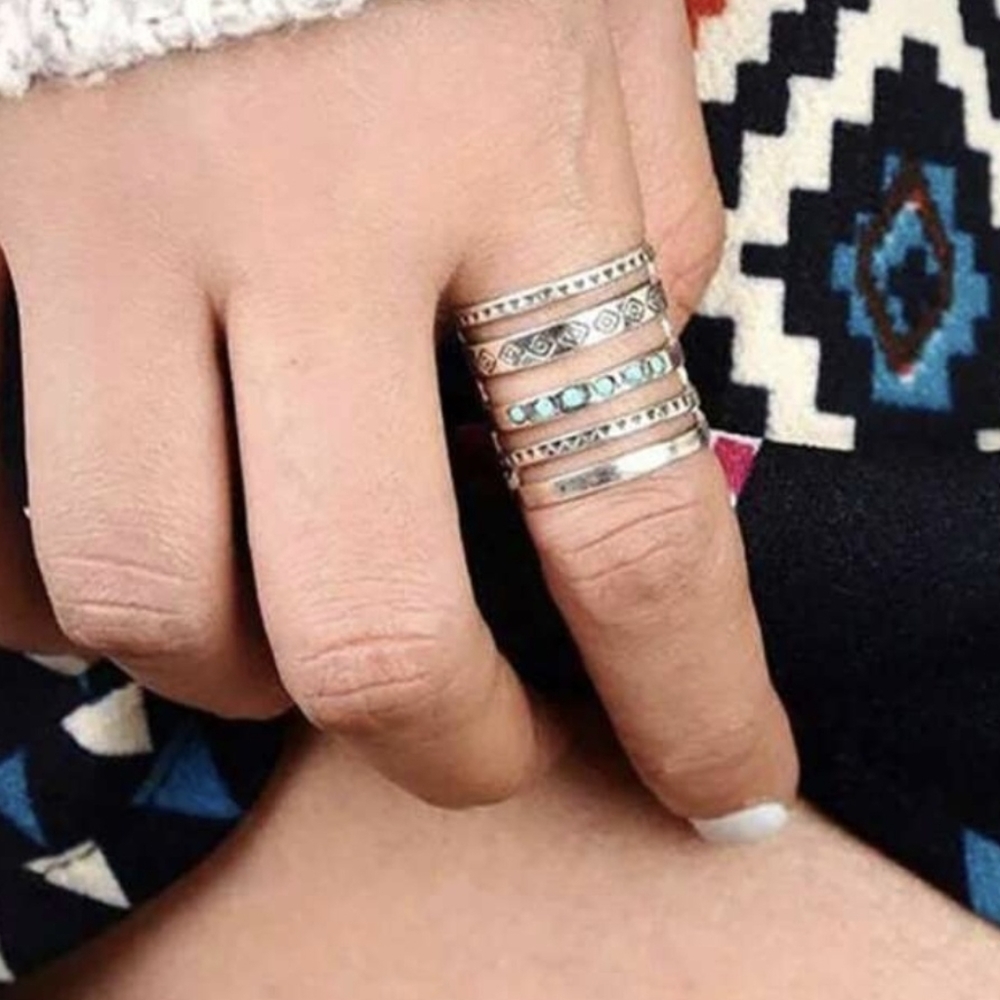Boho Turqouise 5 Layered Silver Plated Ring - Picture 4 of 10